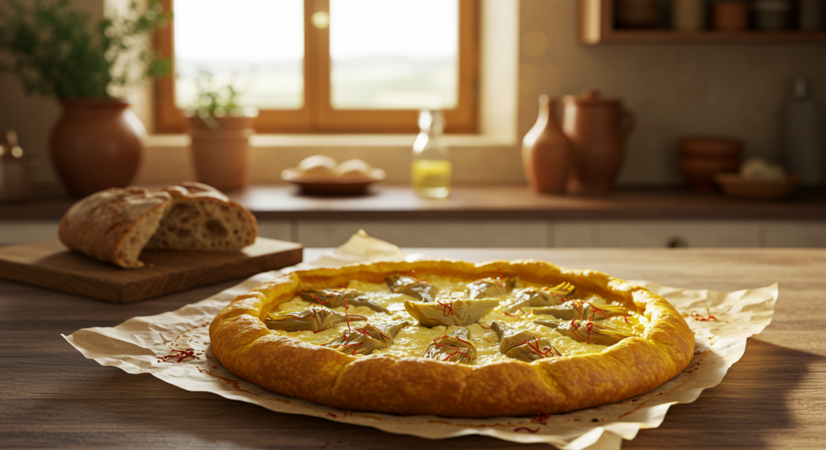 Torta Salata allo Zafferano con Carciofi e Ricotta